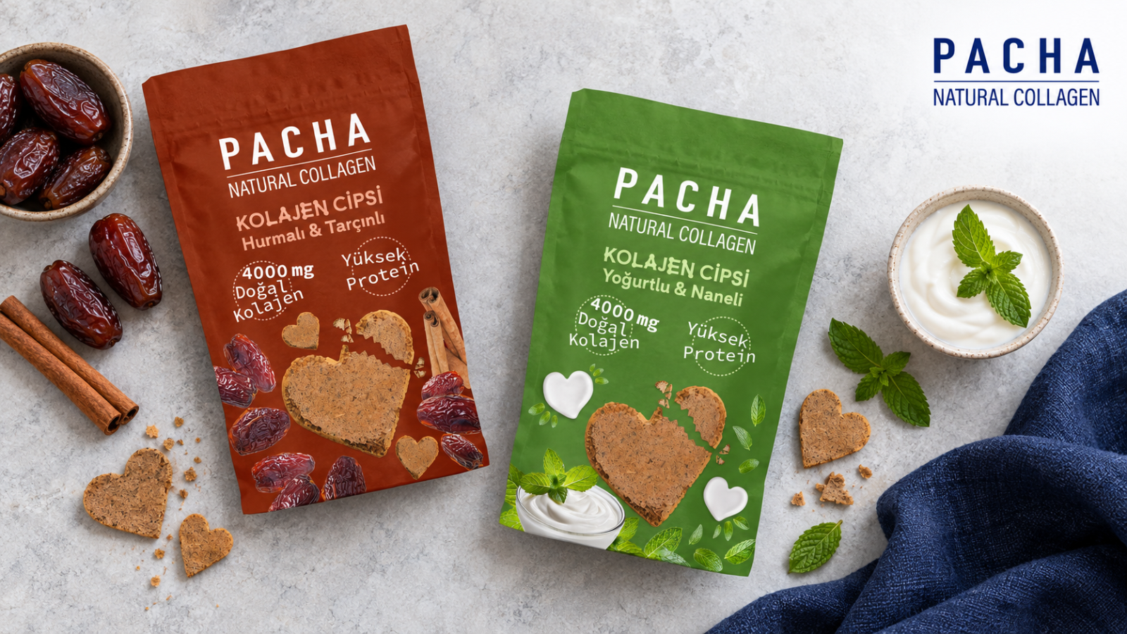 PACHA doğal kolajen cipsleri, yüksek protein içeriği ve pratik porsiyonuyla kilo verme sürecinde günlük beslenmeye kolayca eklenebilecek bir atıştırmalık alternatifidir.